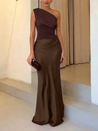 Amelia | Women's One-Shoulder Pleated Maxi Dress - image 4