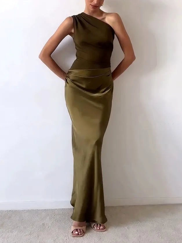 Amelia | Women's One-Shoulder Pleated Maxi Dress - image 8