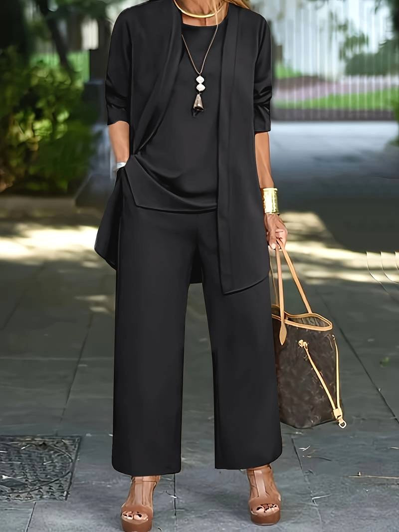 Amelia | Women's Three-Piece Pant Set - Dark Brown