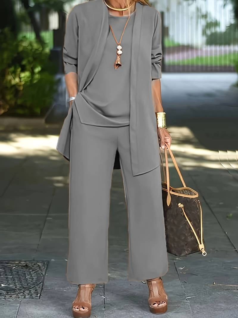 Amelia | Women's Three-Piece Pant Set - Dark Green
