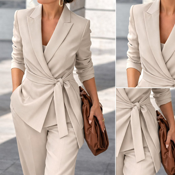 Amelie | Women's Tailored Tie-Waist Blazer Suit Set, Structured Two-Piece Trousers | The Dress Cellar