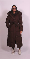 Margaret | Women's Long Quilted Winter Coat, Tailored Fitted Jacket | The Dress Cellar | Brown