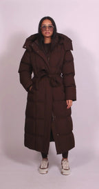 Margaret | Women's Long Quilted Winter Coat, Tailored Fitted Jacket | The Dress Cellar | Brown