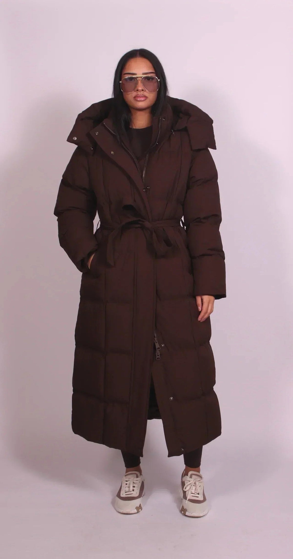 Margaret | Women's Long Quilted Winter Coat, Tailored Fitted Jacket | The Dress Cellar | Brown