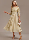Annalise | Women's Floral Lace Chiffon Midi Dress - Champagne