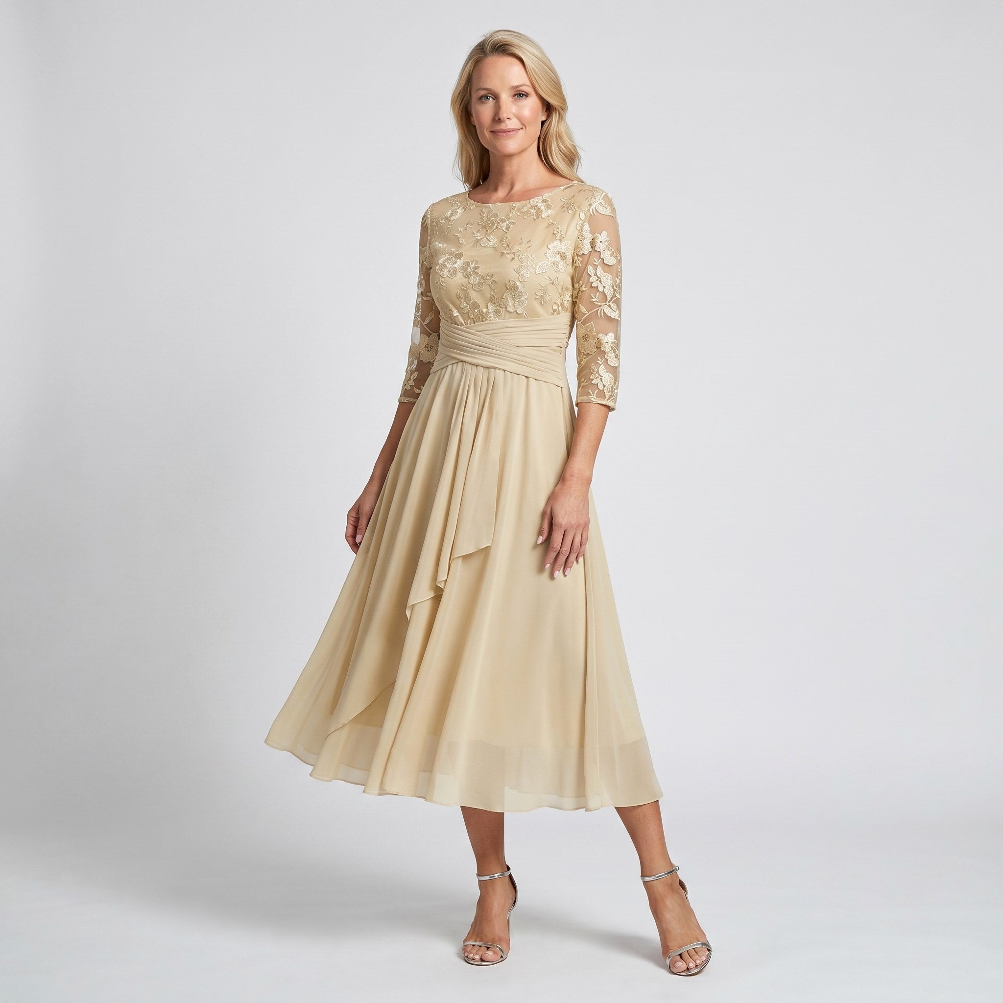 Annalise | Women's Floral Lace Chiffon Midi Dress - image 2