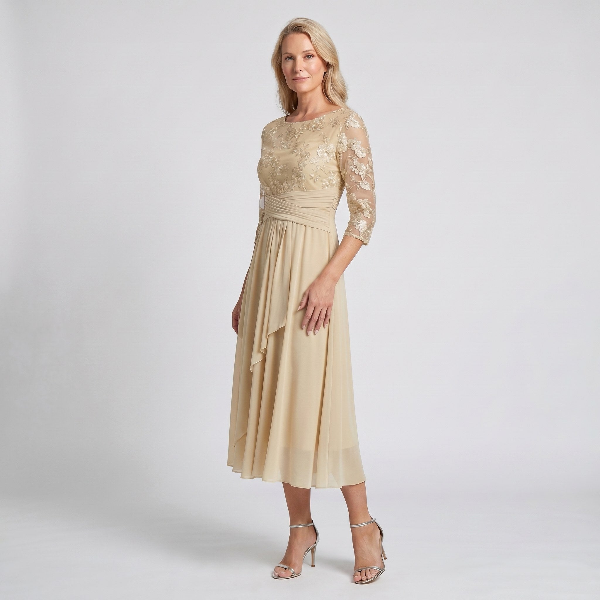 Annalise | Women's Floral Lace Chiffon Midi Dress - image 3