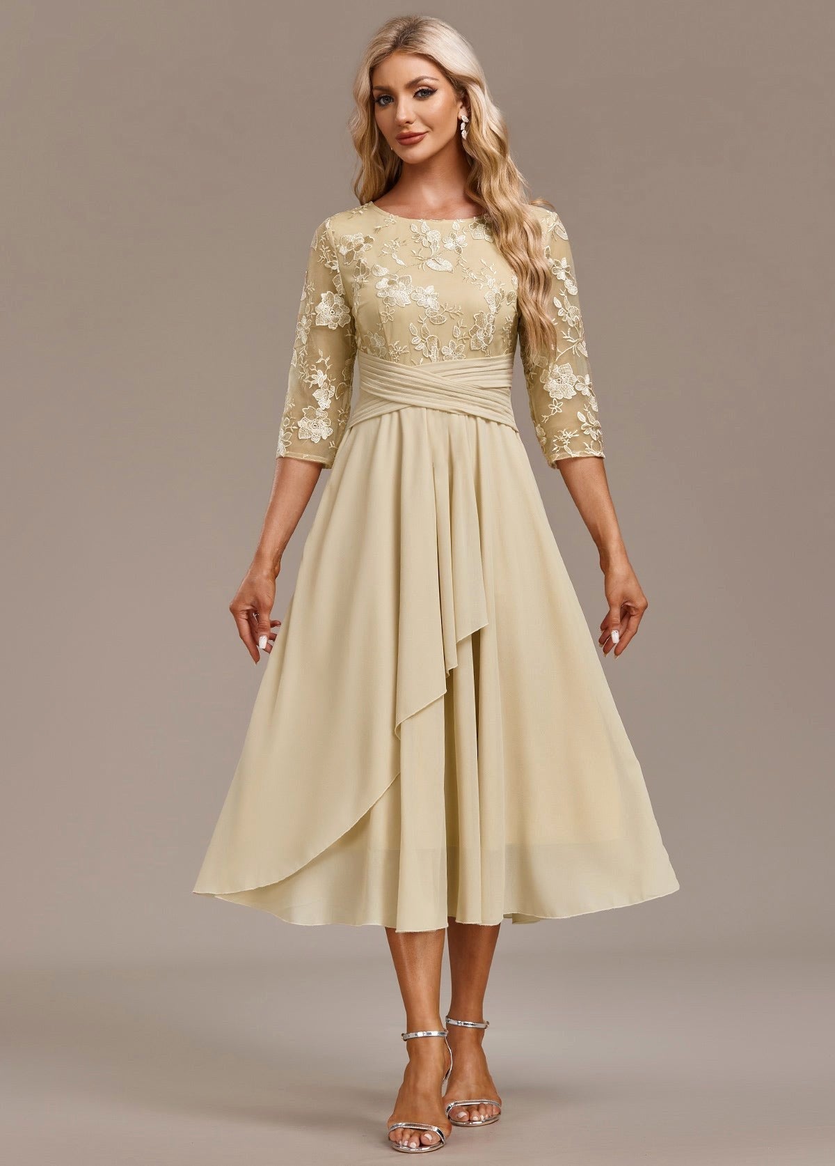 Annalise | Women's Floral Lace Chiffon Midi Dress - image 7