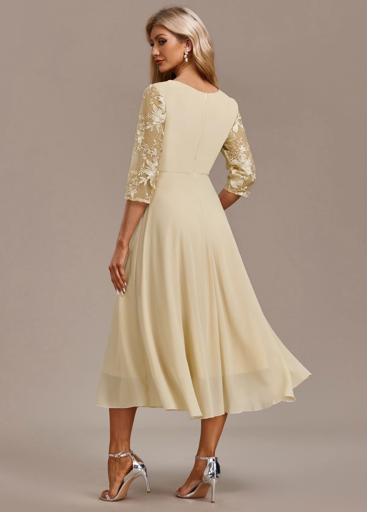 Annalise | Women's Floral Lace Chiffon Midi Dress - image 8