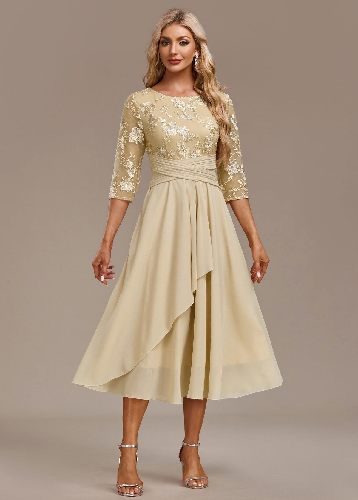 Annalise | Women's Floral Lace Chiffon Midi Dress - image 9