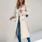 Anouk | Women's Long Trench Coat, Classic Double-Breasted Coat | The Dress Cellar