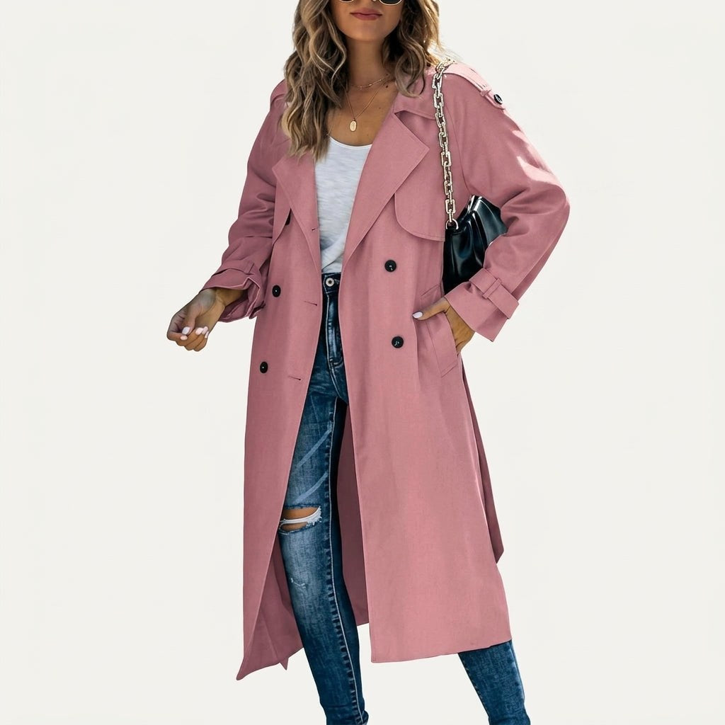 Anouk | Women's Long Trench Coat, Classic Double-Breasted Coat | The Dress Cellar