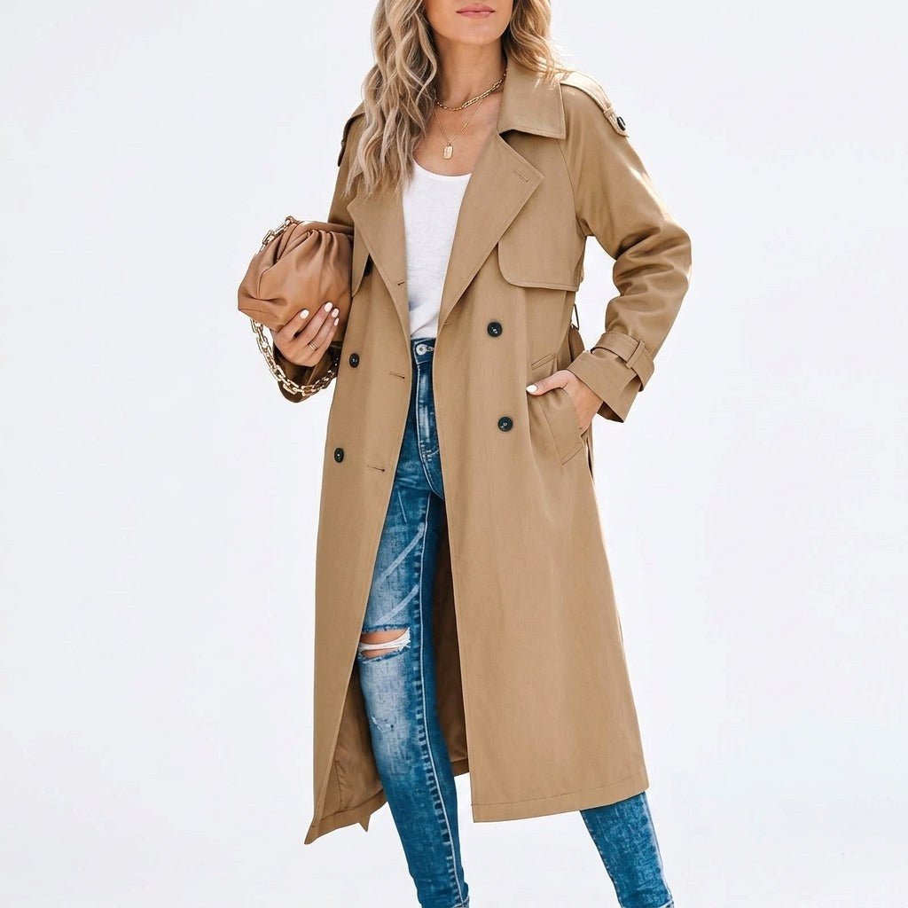 Anouk | Women's Long Trench Coat, Classic Double-Breasted Coat | The Dress Cellar