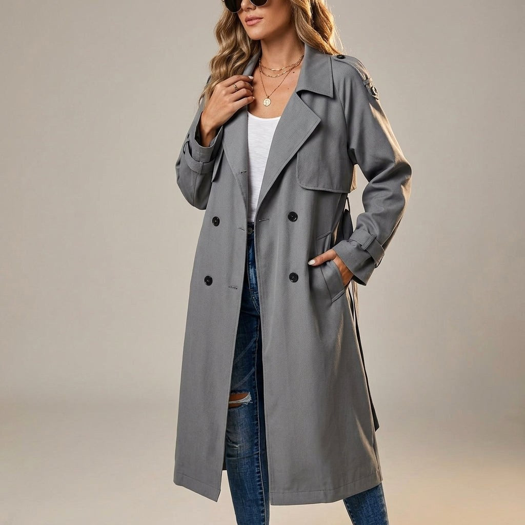 Anouk | Women's Long Trench Coat, Classic Double-Breasted Coat | The Dress Cellar
