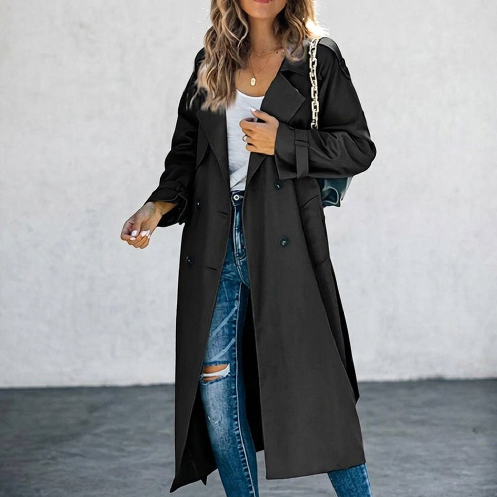 Anouk | Women's Long Trench Coat, Classic Double-Breasted Coat | The Dress Cellar