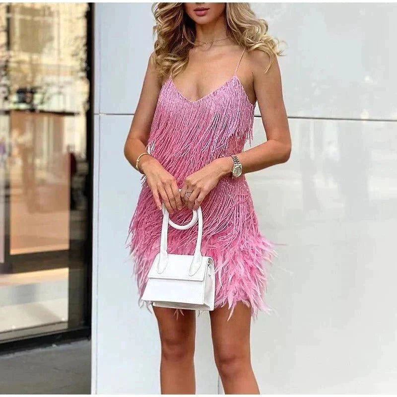 Arabella | Women's Feather Mini Dress with Spaghetti Straps - image 7
