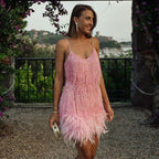Arabella | Women's Feather Mini Dress with Spaghetti Straps - image 8