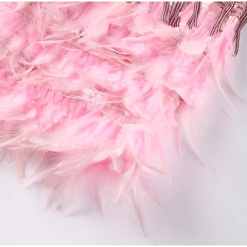 Arabella | Women's Feather Mini Dress with Spaghetti Straps - image 9