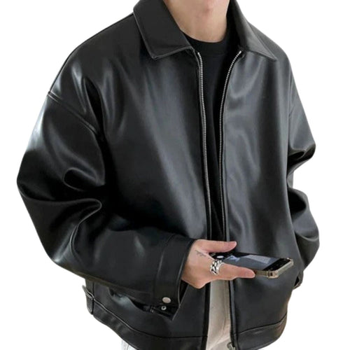 Archie | Men's Oversized Leather Bomber Jacket, Street Style Jacket | The Dress Cellar | Black