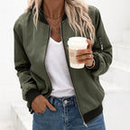 Ariane | Women's Classic Zip Bomber Jacket, Streamlined Lightweight Jacket | The Dress Cellar | Army green