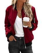 Ariane | Women's Classic Zip Bomber Jacket, Streamlined Lightweight Jacket | The Dress Cellar | Red