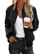 Ariane | Women's Classic Zip Bomber Jacket, Streamlined Lightweight Jacket | The Dress Cellar | Black