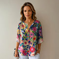 Arlene | Women's Chic Floral Print Blouse - Blue - Pink - Red