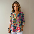Arlene | Women's Chic Floral Print Blouse - Blue - Pink - Red