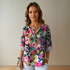 Arlene | Women's Chic Floral Print Blouse - Blue - Pink
