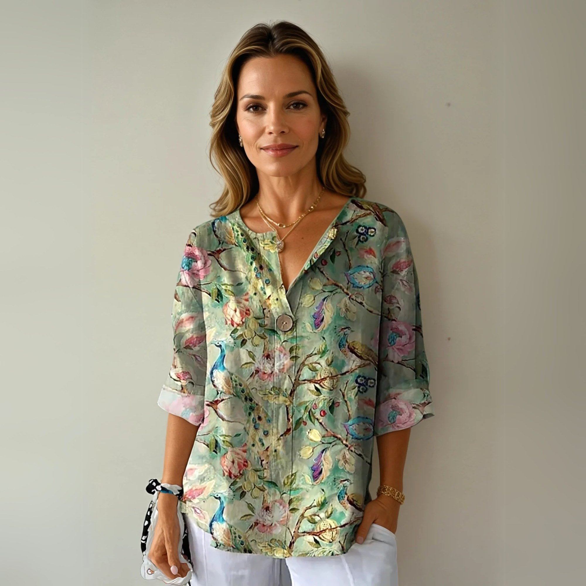 Arlene | Women's Chic Floral Print Blouse - Green