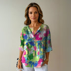 Arlene | Women's Chic Floral Print Blouse - Green - Pink