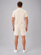 Ashley | Men's Zip Polo Shirt and Shorts Set, Relaxed Two-Piece Set | The Dress Cellar | Blue
