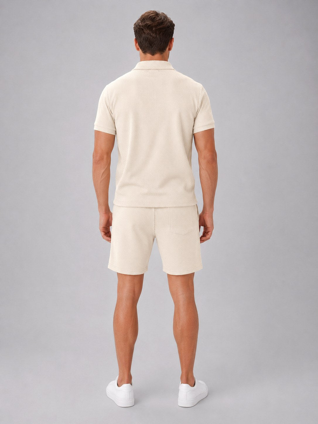 Ashley | Men's Zip Polo Shirt and Shorts Set, Relaxed Two-Piece Set | The Dress Cellar | Blue