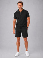 Ashley | Men's Zip Polo Shirt and Shorts Set, Relaxed Two-Piece Set | The Dress Cellar