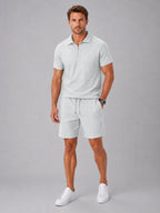Ashley | Men's Zip Polo Shirt and Shorts Set, Relaxed Two-Piece Set | The Dress Cellar