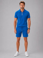 Ashley | Men's Zip Polo Shirt and Shorts Set, Relaxed Two-Piece Set | The Dress Cellar