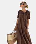 Ashley | Women's Elegant Flowing Midi Dress - Brown