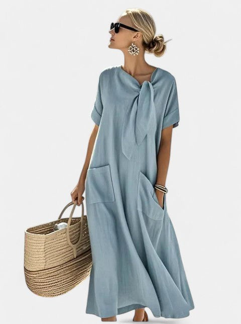 Ashley | Women's Elegant Flowing Midi Dress - Blue