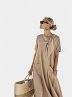 Ashley | Women's Elegant Flowing Midi Dress - Khaki