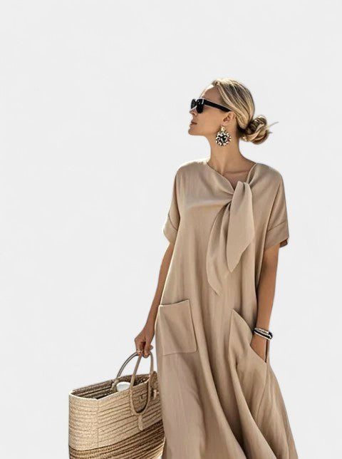 Ashley | Women's Elegant Flowing Midi Dress - Khaki