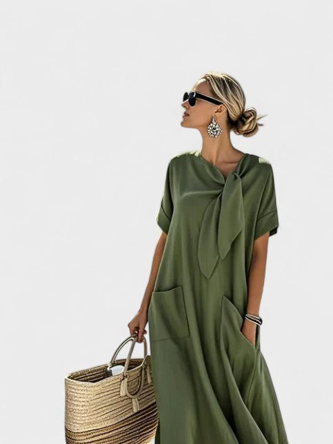 Ashley | Women's Elegant Flowing Midi Dress - Army Green