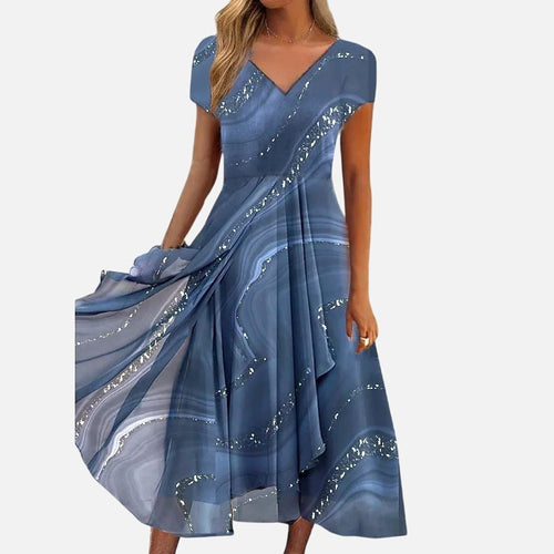 Aubrey | Women's Flowing Casual Midi Dress - Blue
