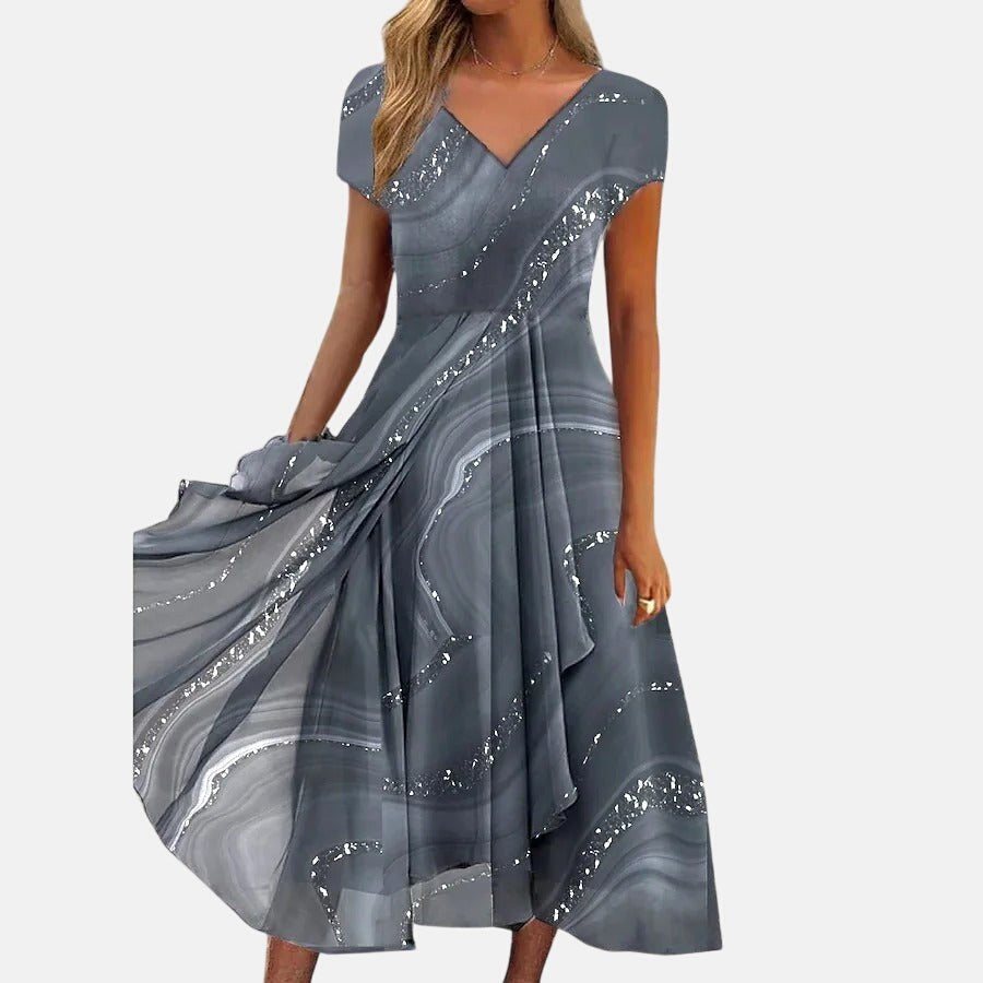 Aubrey | Women's Flowing Casual Midi Dress - Gray