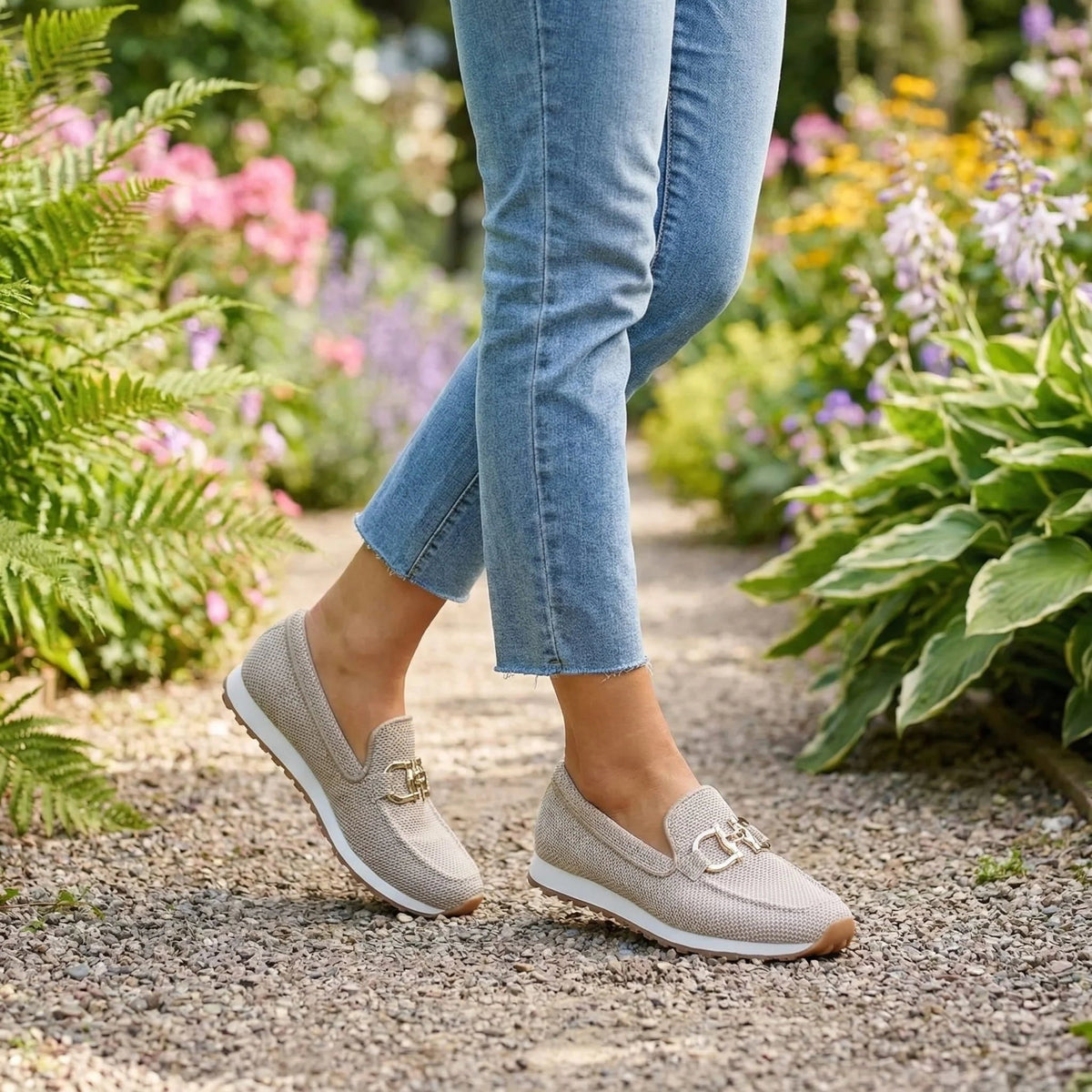 Aubrey | Women's Slip-On Loafer Sneakers, Woven Hybrid Trainers | The Dress Cellar | White