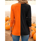Audrey | Women's Long-Sleeve Pumpkin Print Top, Festive Halloween Blouse | The Dress Cellar