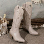 Aurelia | Women's Knee-High Cowgirl Boots with Embroidery, Block Heel Western Boots | The Dress Cellar
