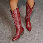 Aurelia | Women's Knee-High Cowgirl Boots with Embroidery, Block Heel Western Boots | The Dress Cellar