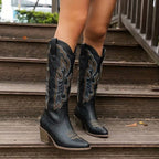 Aurelia | Women's Knee-High Cowgirl Boots with Embroidery, Block Heel Western Boots | The Dress Cellar