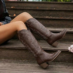 Aurelia | Women's Knee-High Cowgirl Boots with Embroidery, Block Heel Western Boots | The Dress Cellar | Red