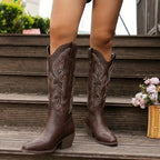 Aurelia | Women's Knee-High Cowgirl Boots with Embroidery, Block Heel Western Boots | The Dress Cellar